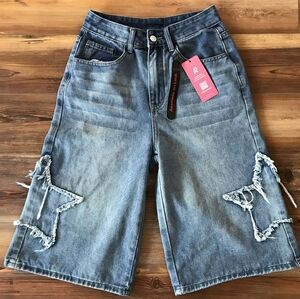 NWOT Romwe Denim Capri Wide Leg Jeans With Stars